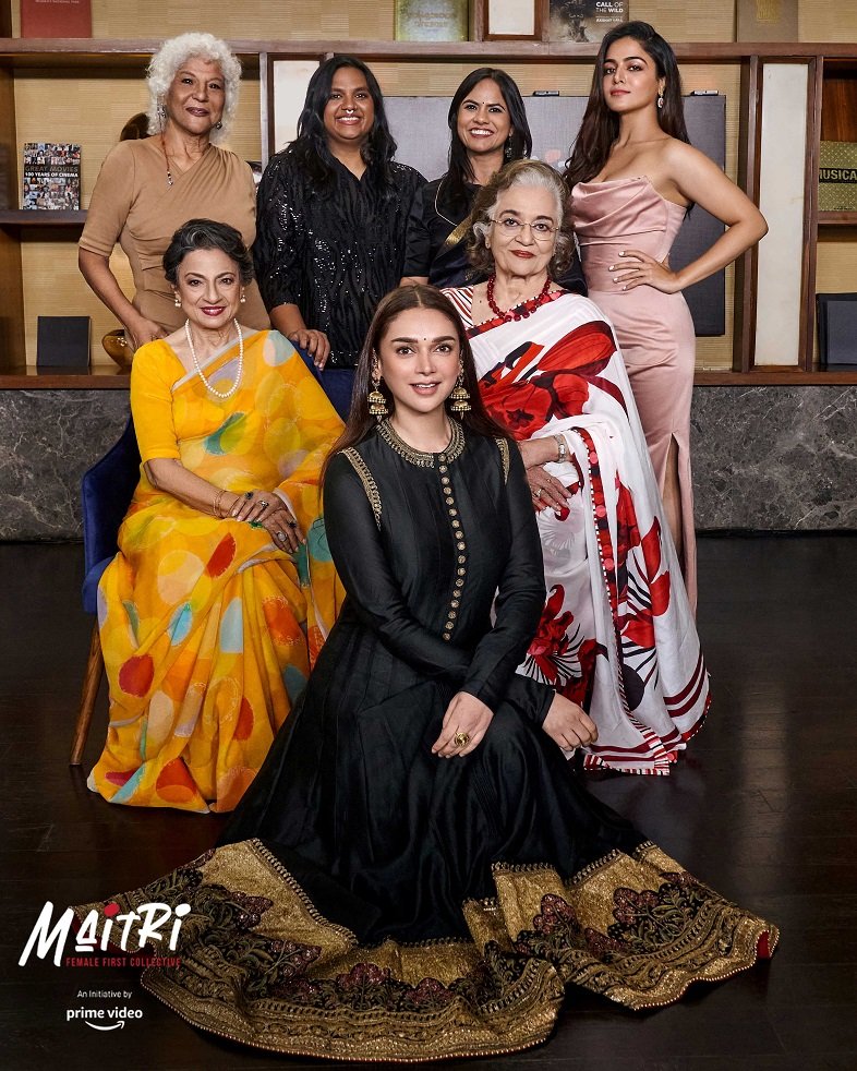 (L-R) Top Row Producer Dipa De Motwane, Smriti Kiran - Creator and Curator, Maitri, Aparna Purohit, Creator – Maitri & Head of India Originals, Prime Video, Actor Wamiqa Gabbi. (L-R Seated) Asha Parekh, Tanuja and 