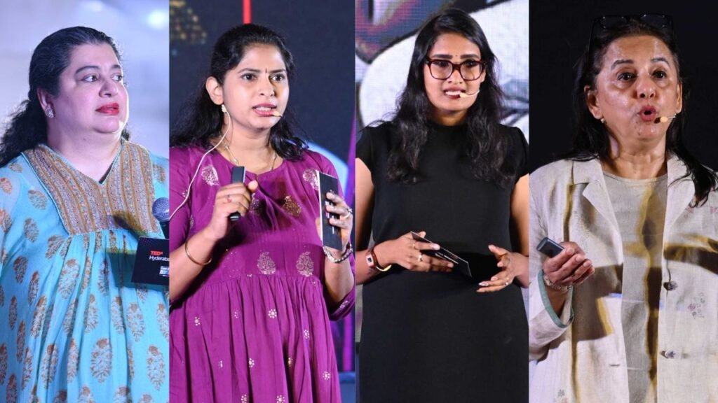 Aradhana Lal, Sharanya Ari, Duvvuru Varshitha, Anu Prasad, the four speakers who spoke at TEDx Women Hyderabad 2023