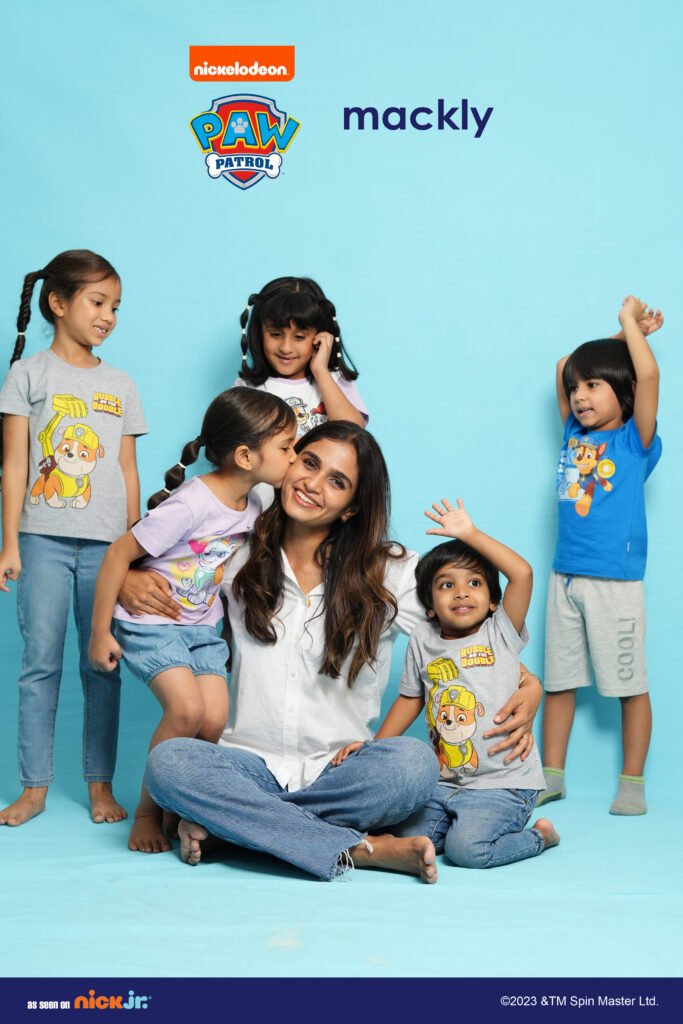 Ms. Sharmila Srikumar, Founder of Mackly with kids wearing PAW Patrol Collection