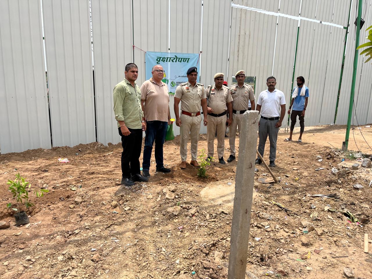 SHO Bhondshi Shri Naresh Kumar planted tree at SG Business Park, Ghamroz Toll Plaza